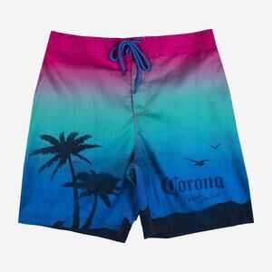 Corona Sunset Men’s Elastic Board Swim Shorts – Medium – Blue/Green